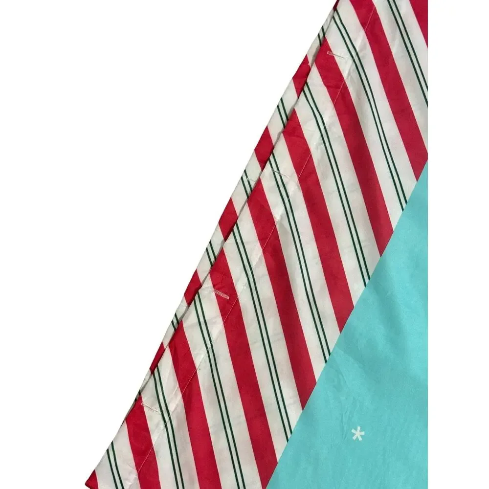 Tinsel Town Christmas Themed Shower Curtain Blue Red Snowmen Holiday Winter